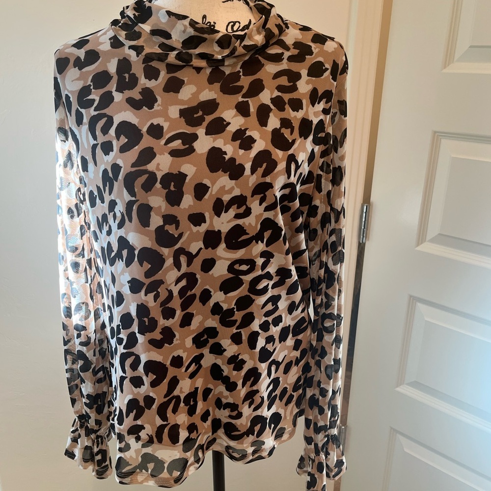Calvin Klein Animal Print Sheer Blouse